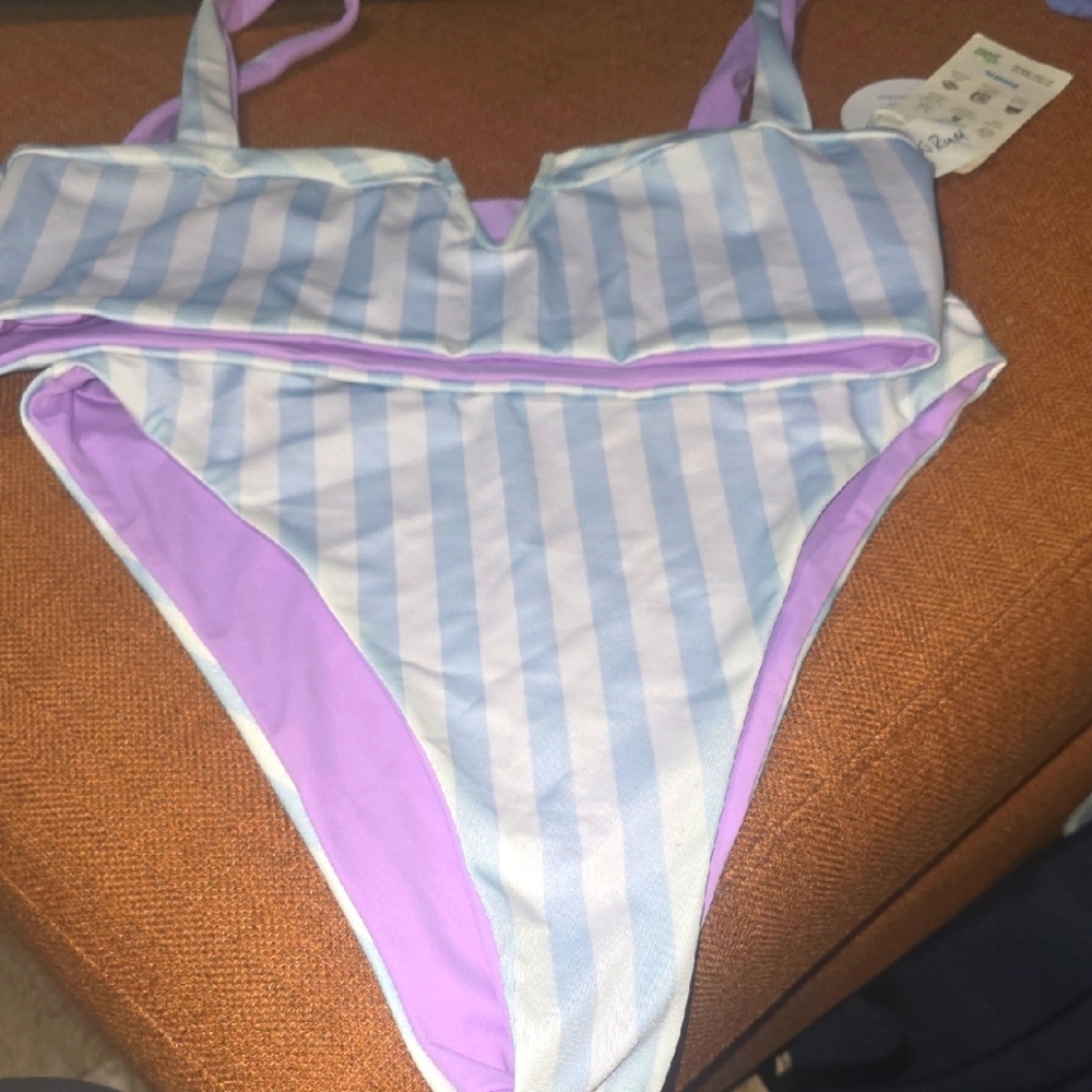 Ricki Rum Striped Blue and Purple  Swim Set M